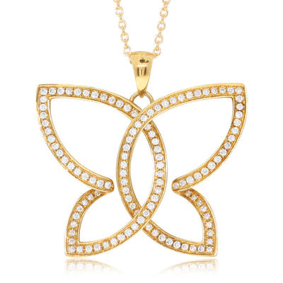 18ct Yellow Gold Diamond Butterfly Pendant-Necklace-Walker & Hall
