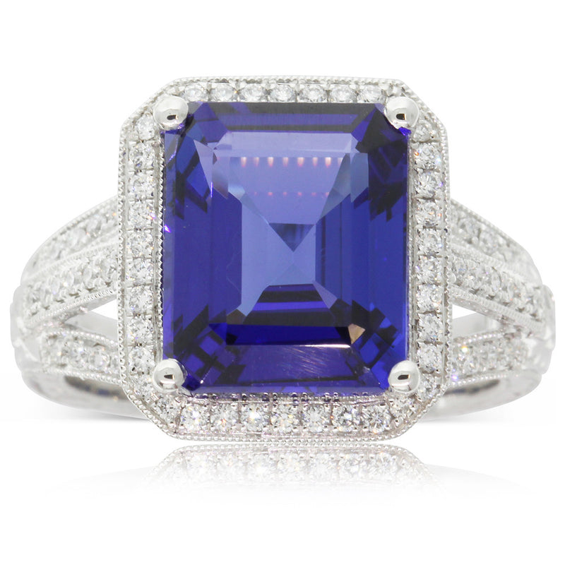 18ct White Gold Tanzanite & Diamond Ring-Ring-Walker & Hall