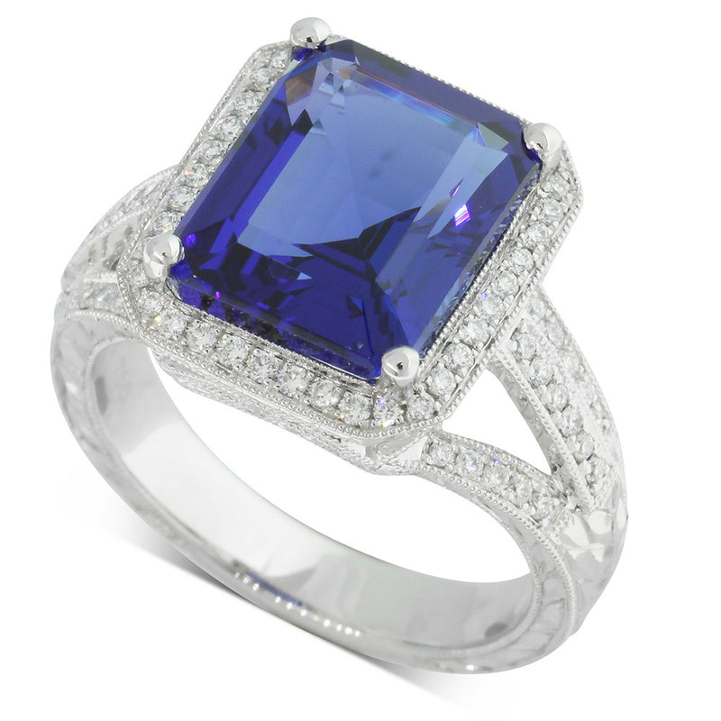 18ct White Gold Tanzanite & Diamond Ring-Ring-Walker & Hall
