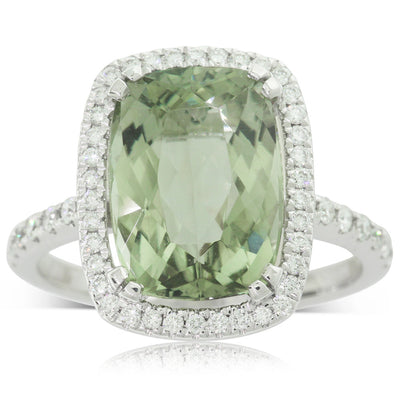 18ct White Gold Tourmaline & Diamond Halo Ring-Ring-Walker & Hall