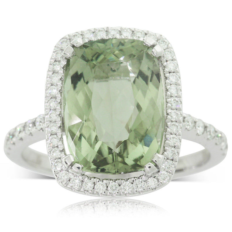 18ct White Gold Tourmaline & Diamond Halo Ring-Ring-Walker & Hall