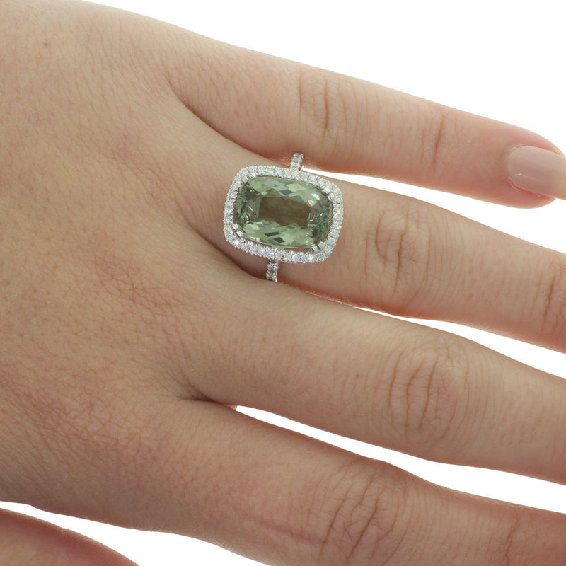 18ct White Gold Tourmaline & Diamond Halo Ring-Ring-Walker & Hall