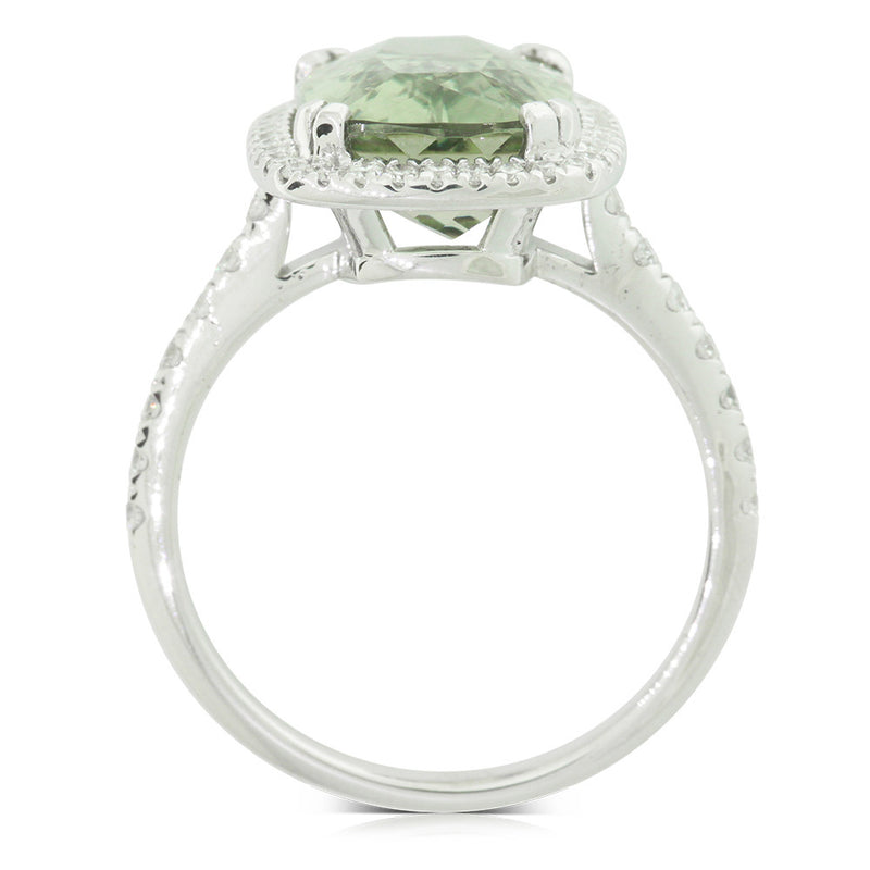 18ct White Gold Tourmaline & Diamond Halo Ring-Ring-Walker & Hall