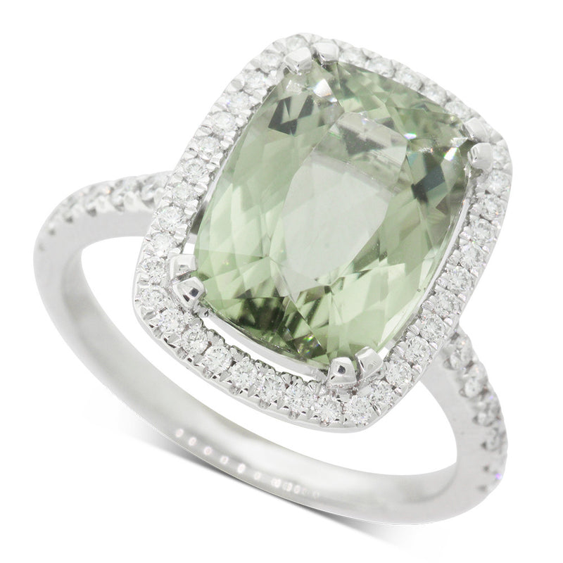 18ct White Gold Tourmaline & Diamond Halo Ring-Ring-Walker & Hall