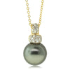 18ct Yellow Gold Tahitian Black Pearl & Diamond Pendant-Necklace-Walker & Hall