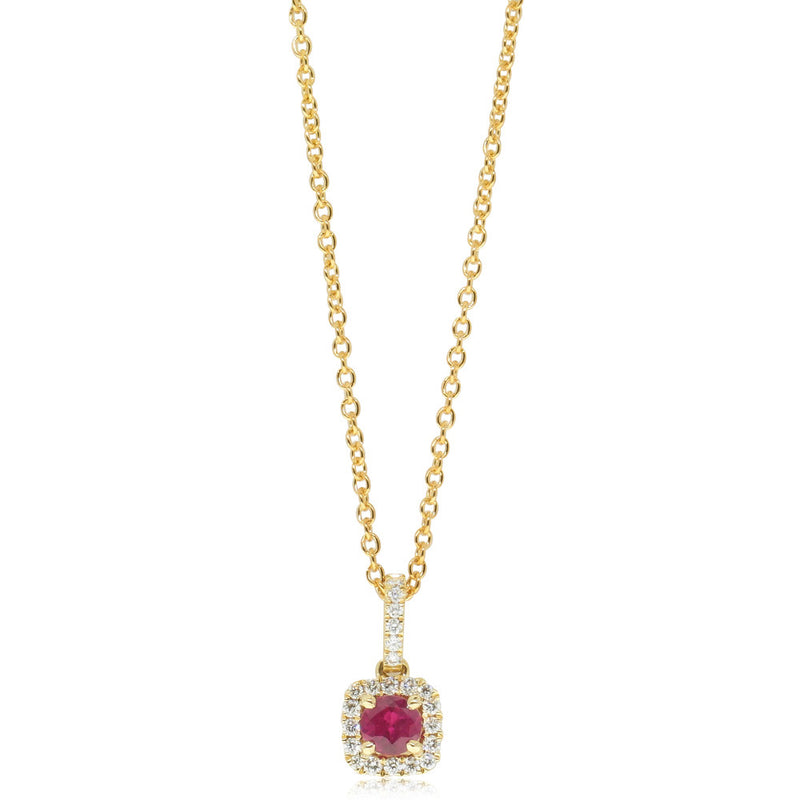 18ct Yellow Gold Ruby & Diamond Pendant-Necklace-Walker & Hall