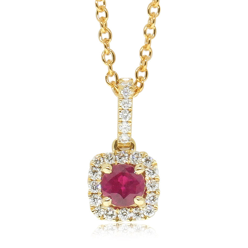 18ct Yellow Gold Ruby & Diamond Pendant-Necklace-Walker & Hall