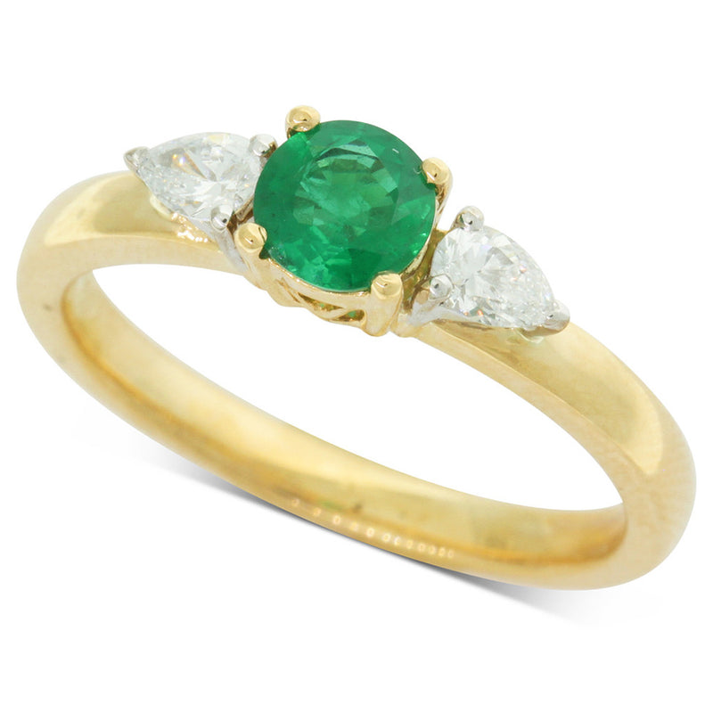 18ct Yellow Gold Emerald & Diamond Ring-Ring-Walker & Hall