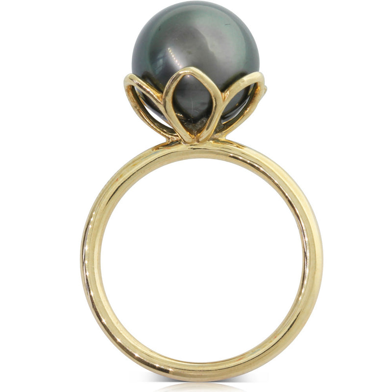 9ct Yellow Gold Tahitian Black Pearl Ring-Ring-Walker & Hall