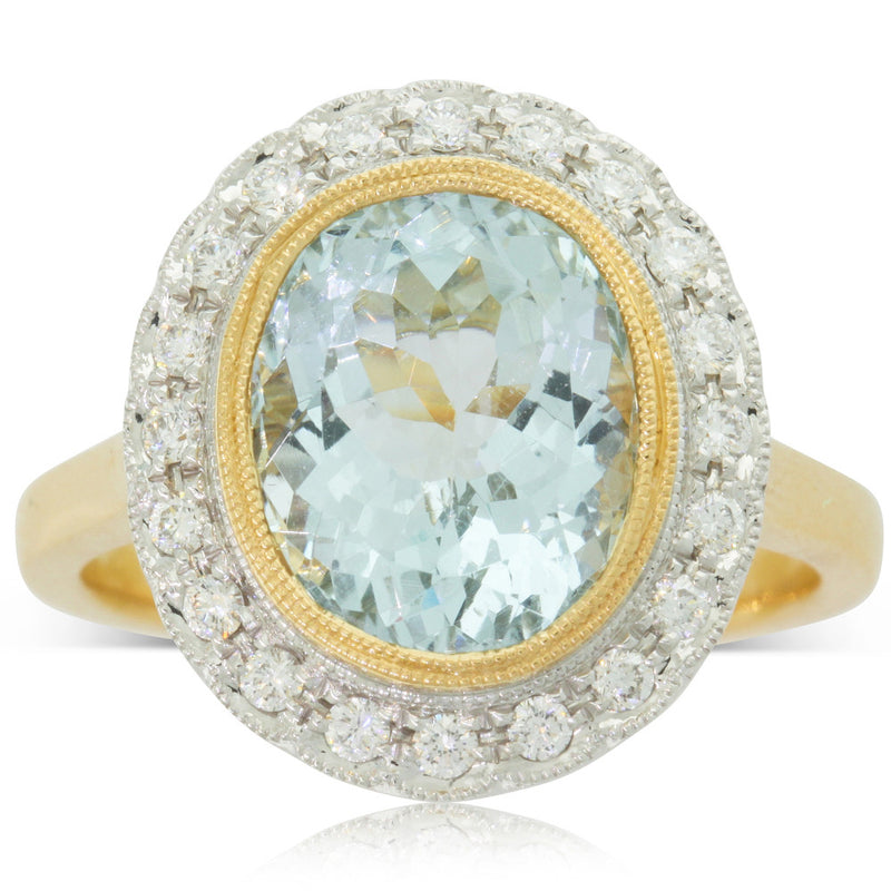 18ct Yellow & White Gold Aquamarine & Diamond Ring-Ring-Walker & Hall