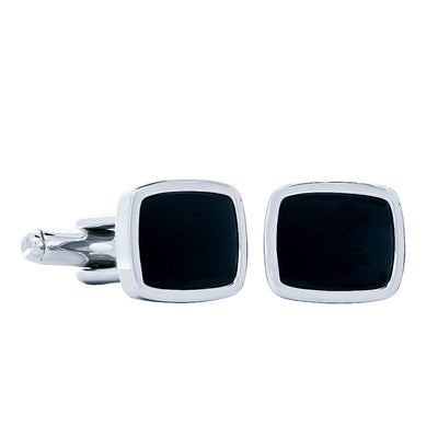 Sterling Silver & Onyx Rectangular Cufflinks-Cufflinks-Walker & Hall