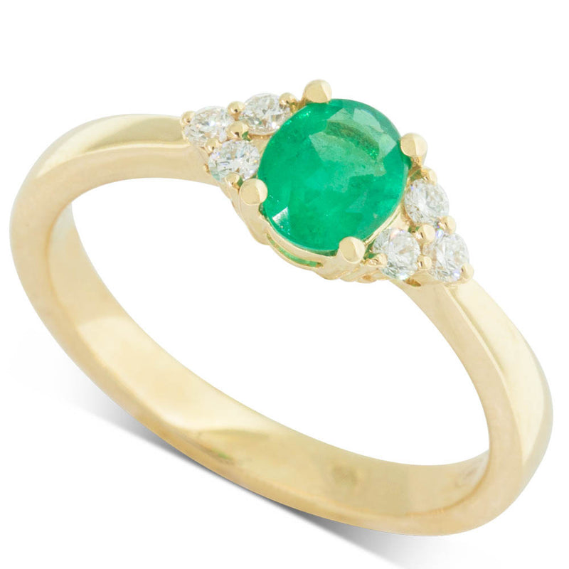 18ct Yellow Gold Emerald And Diamond Ring-Ring-Walker & Hall