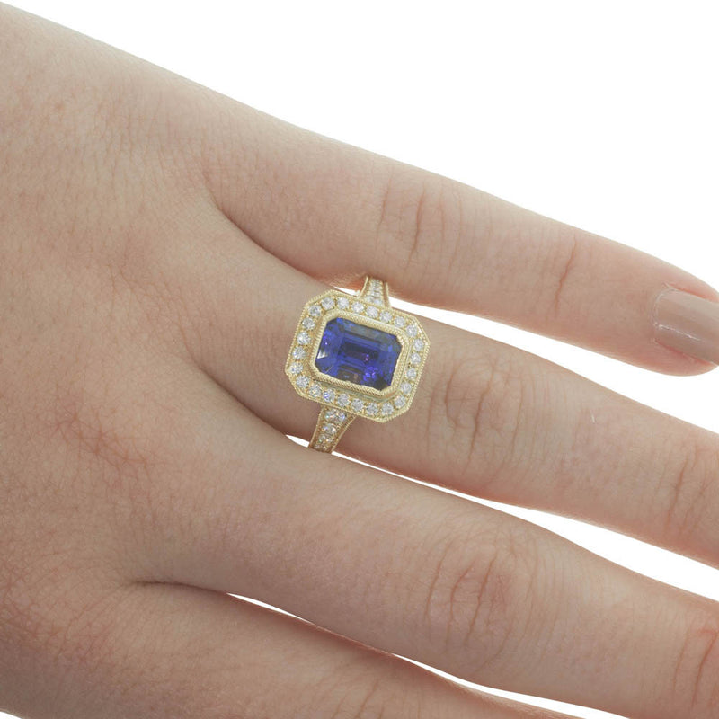 18ct Yellow Gold Tanzanite & Diamond Ring-Ring-Walker & Hall