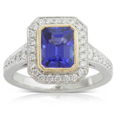 18ct Yellow & White Gold Tanzanite & Diamond Ring-Ring-Walker & Hall