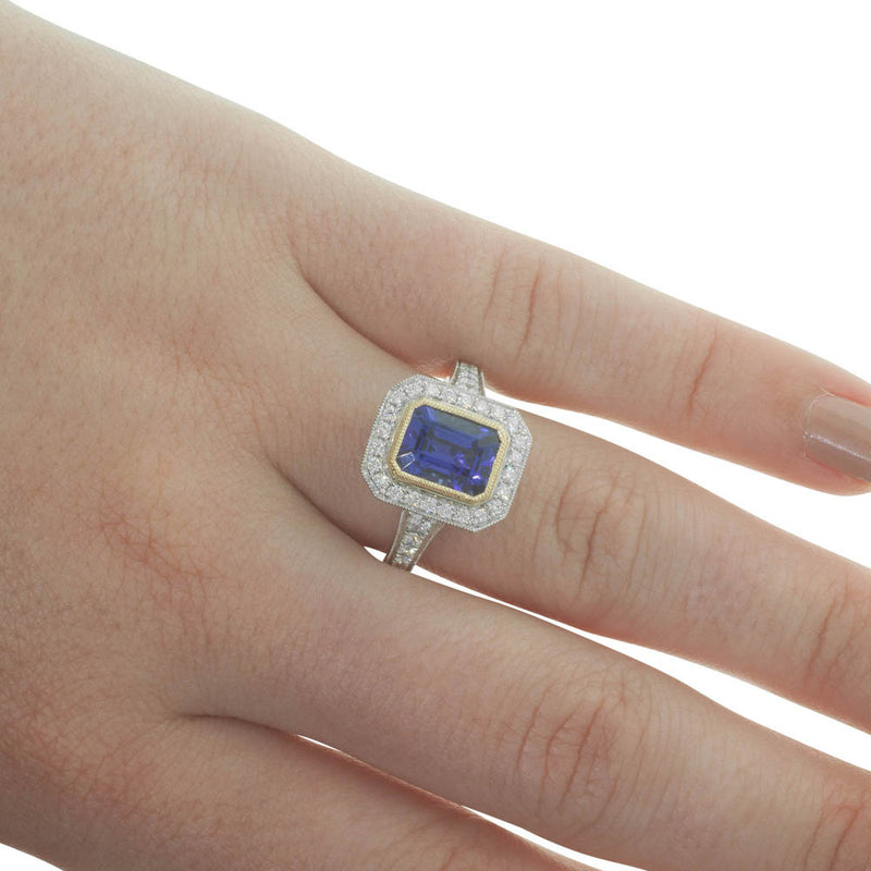 18ct Yellow & White Gold Tanzanite & Diamond Ring-Ring-Walker & Hall
