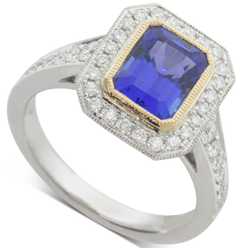 18ct Yellow & White Gold Tanzanite & Diamond Ring-Ring-Walker & Hall