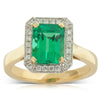 18ct Yellow & White Gold Emerald & Diamond Halo Ring-Ring-Walker & Hall
