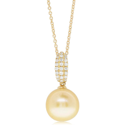 18ct Yellow Gold Pearl & Diamond Pendant-Necklace-Walker & Hall