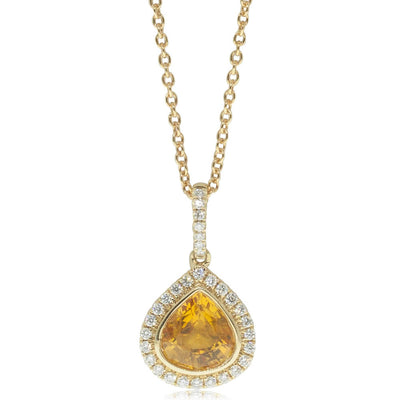 18ct Yellow Gold Sapphire & Diamond Halo Necklace-Necklace-Walker & Hall