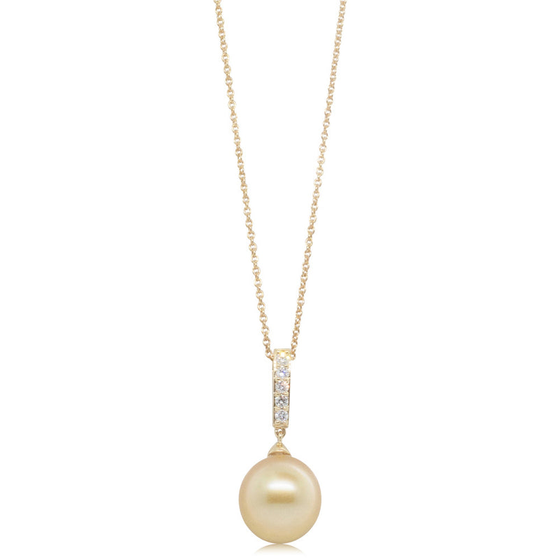 18ct Yellow Gold South Sea Pearl & Diamond Pendant-Necklace-Walker & Hall