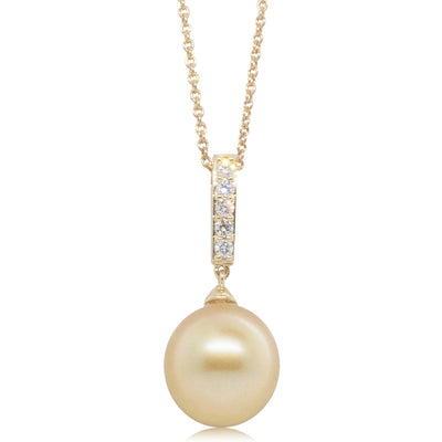 18ct Yellow Gold South Sea Pearl & Diamond Pendant-Necklace-Walker & Hall