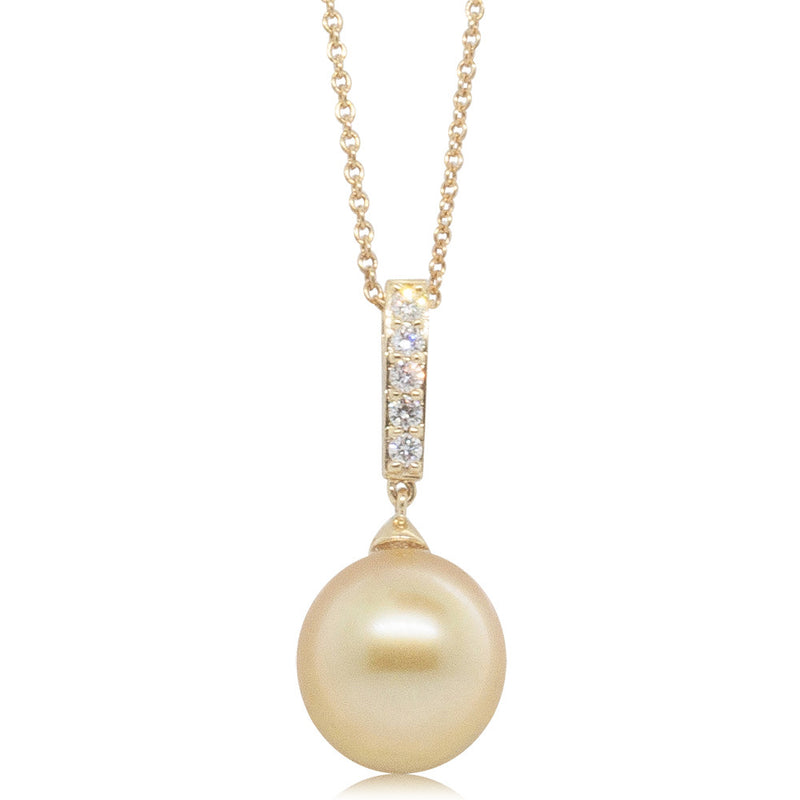 18ct Yellow Gold South Sea Pearl & Diamond Pendant-Necklace-Walker & Hall