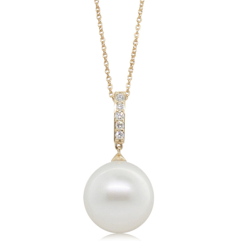 18ct Yellow Gold South Sea Pearl & Diamond Pendant-Necklace-Walker & Hall