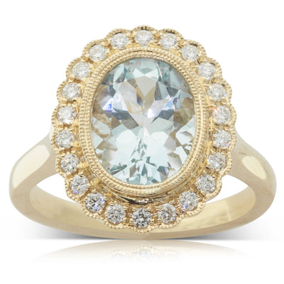 18ct Yellow Gold Aquamarine & Diamond Ring-Ring-Walker & Hall