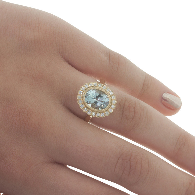 18ct Yellow Gold Aquamarine & Diamond Ring-Ring-Walker & Hall