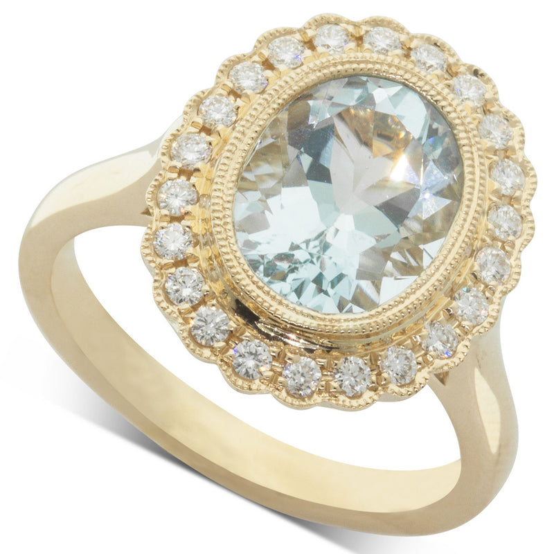 18ct Yellow Gold Aquamarine & Diamond Ring-Ring-Walker & Hall