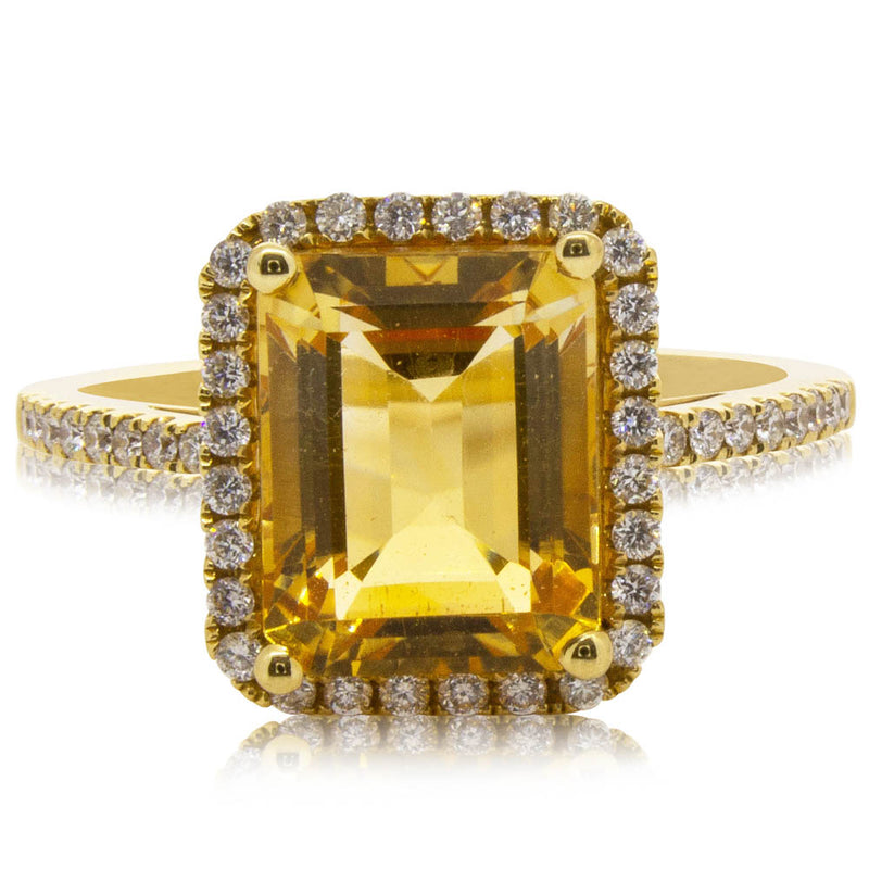 18ct Yellow Gold Citrine Halo Ring-Ring-Walker & Hall