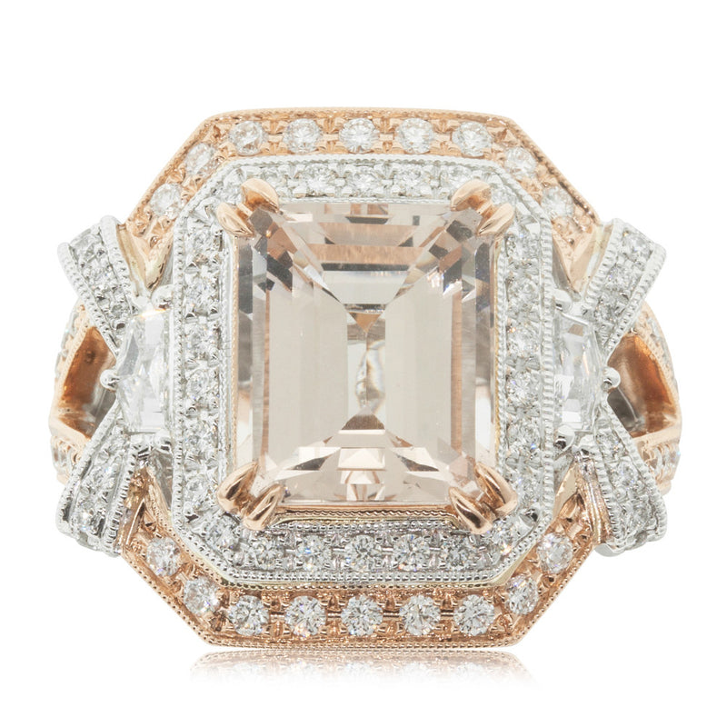 18ct White & Rose Gold Morganite & Diamond Ring-Ring-Walker & Hall