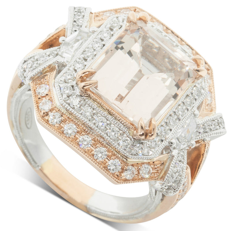 18ct White & Rose Gold Morganite & Diamond Ring-Ring-Walker & Hall
