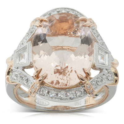 18ct White & Rose Gold Morganite & Diamond Ring-Ring-Walker & Hall