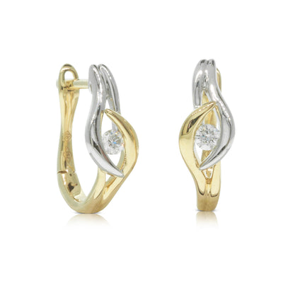 18ct Yellow & White Gold Diamond Huggie Earrings-Earrings-Walker & Hall