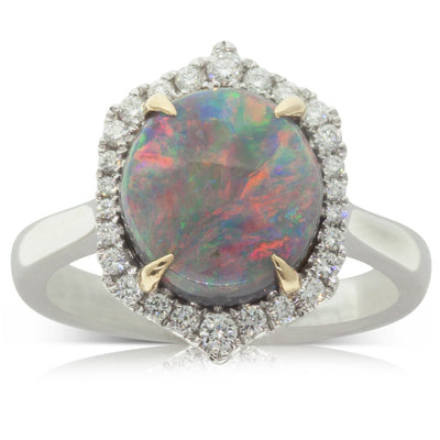 18ct White & Yellow Gold Opal & Diamond Halo Ring-Ring-Walker & Hall