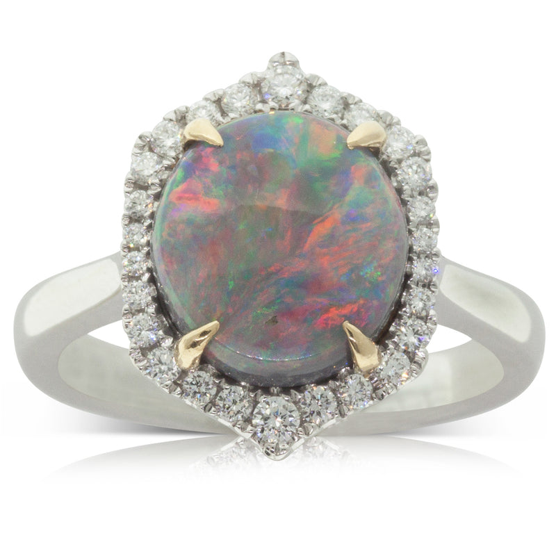 18ct White & Yellow Gold Opal & Diamond Halo Ring-Ring-Walker & Hall