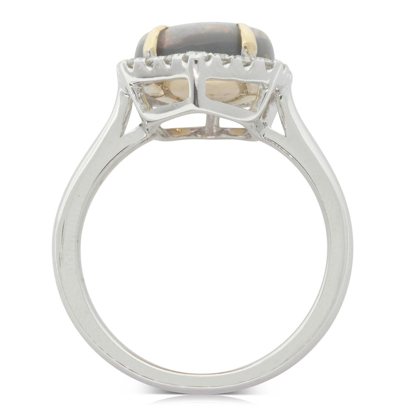18ct White & Yellow Gold Opal & Diamond Halo Ring-Ring-Walker & Hall