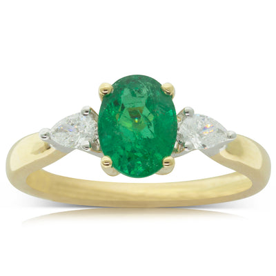 18ct Yellow Gold Emerald & Diamond Ring-Ring-Walker & Hall