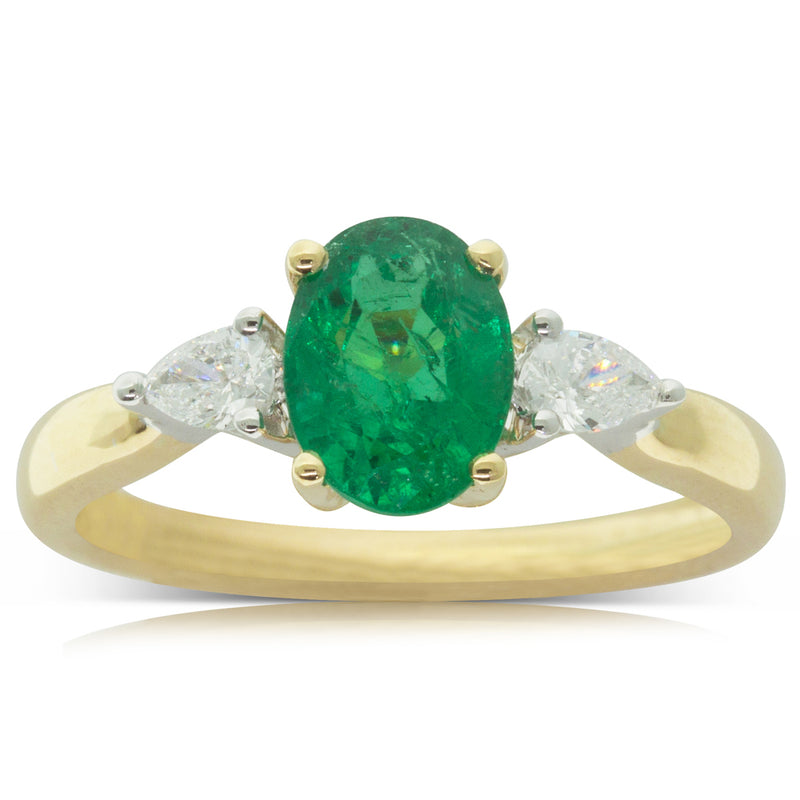 18ct Yellow Gold Emerald & Diamond Ring-Ring-Walker & Hall