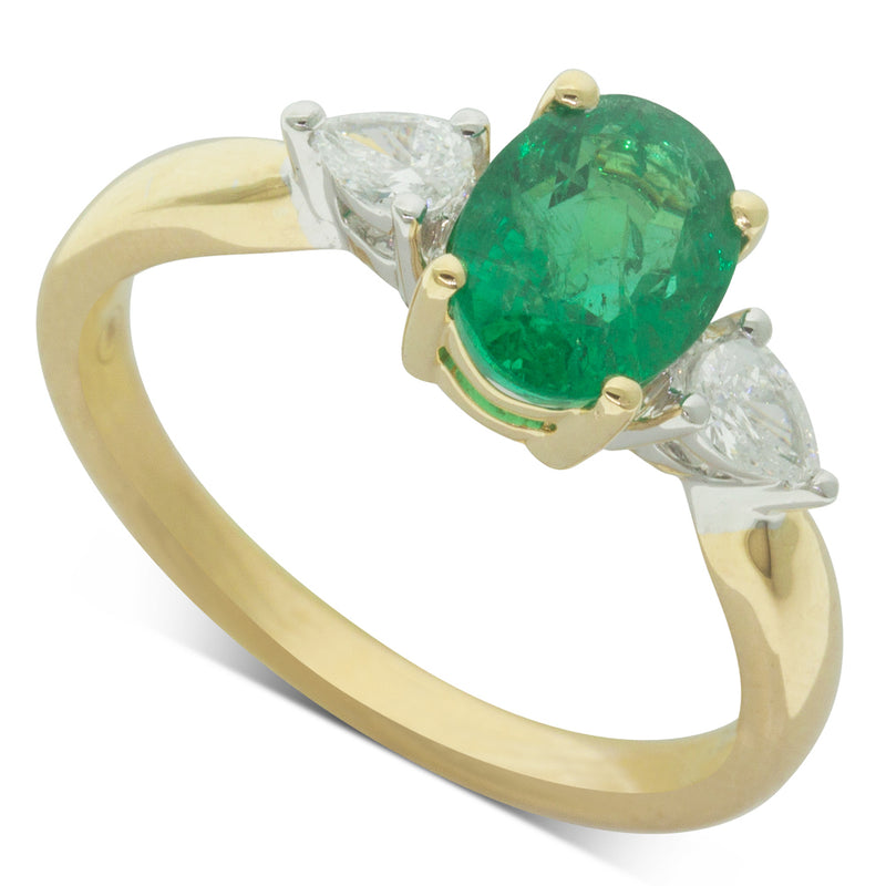 18ct Yellow Gold Emerald & Diamond Ring-Ring-Walker & Hall