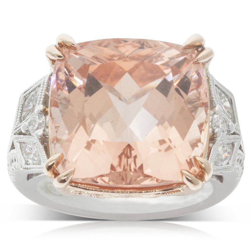18ct White & Rose Gold Morganite & Diamond Ring-Ring-Walker & Hall