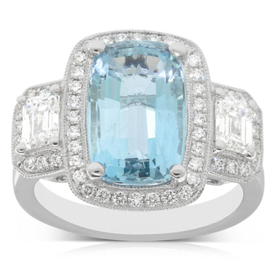 18ct White Gold Aquamarine & Diamond Ring-Ring-Walker & Hall