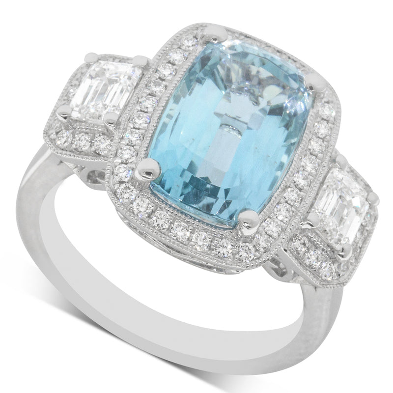 18ct White Gold Aquamarine & Diamond Ring-Ring-Walker & Hall