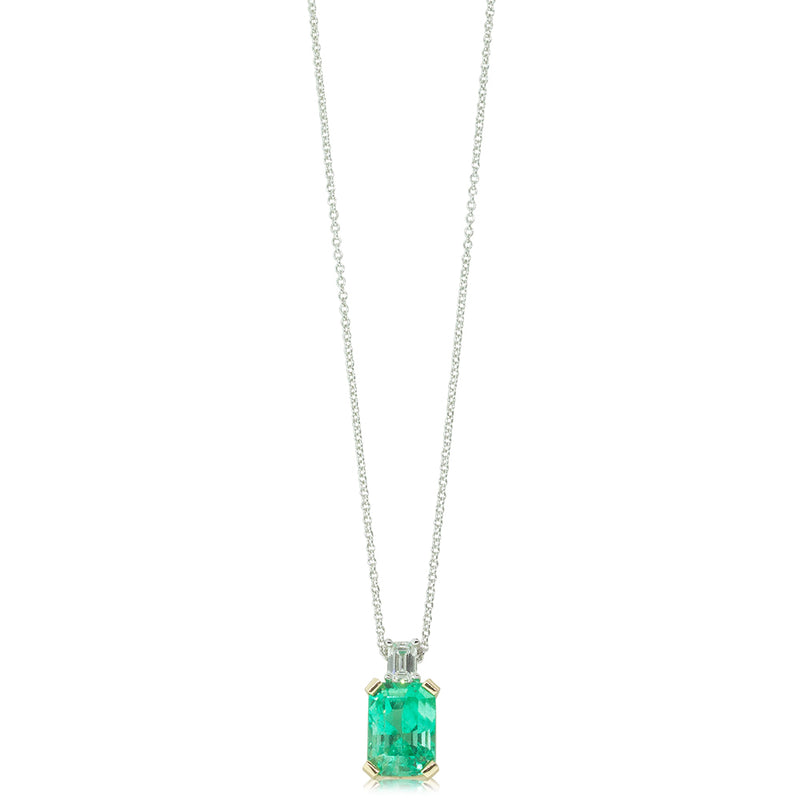 18ct Yellow & White Gold Emerald & Diamond Pendant-Necklace-Walker & Hall