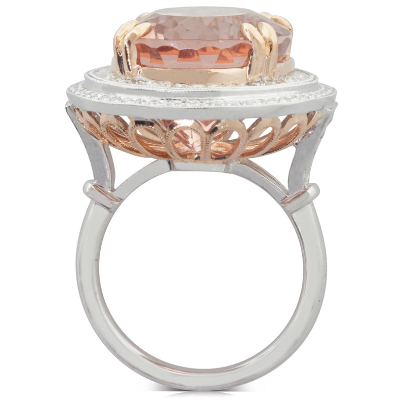 18ct White & Rose Gold Morganite & Diamond Halo Ring-Ring-Walker & Hall