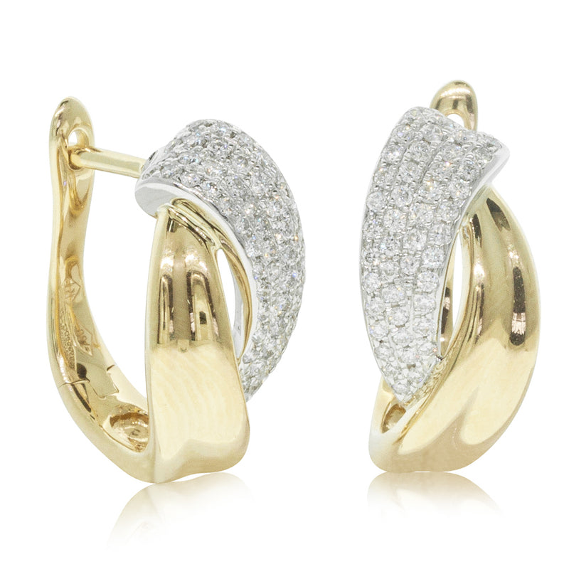 18ct Yellow & White Gold Diamond Huggie Earrings-Earrings-Walker & Hall
