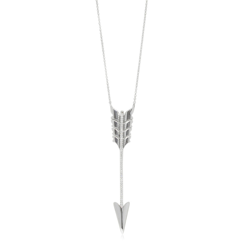18ct White Gold .06ct Diamond Arrow Pendant-Necklace-Walker & Hall
