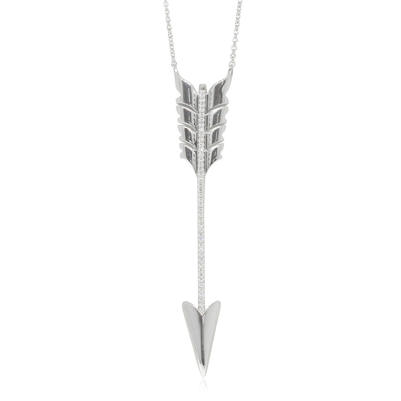 18ct White Gold .06ct Diamond Arrow Pendant-Necklace-Walker & Hall