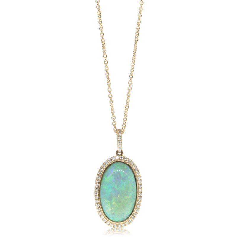 18ct Yellow Gold Opal & Diamond Halo Pendant-Necklace-Walker & Hall